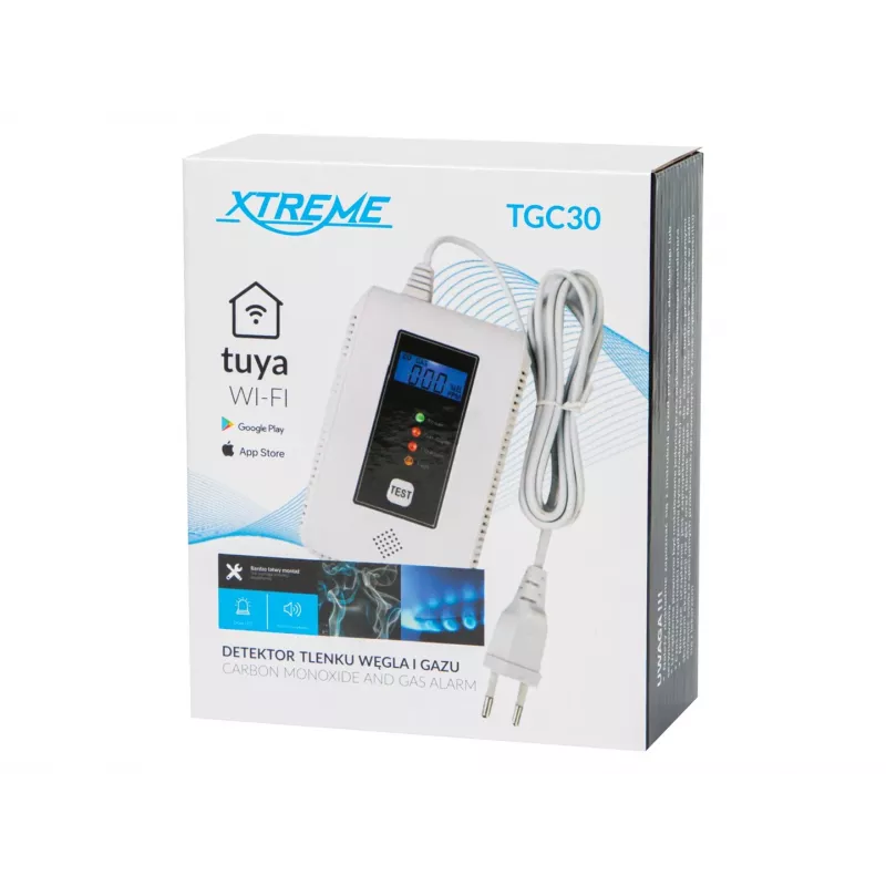 Detector de monóxido de carbono y gas BLOW TGC30 WiFi Tuya — LCD, 85 dB, con cable, montaje en superficie, blanco