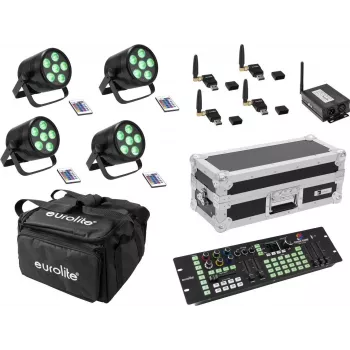 Set de iluminación portátil a batería EUROLITE AKKU Mobile 20000668, kit de focos LED recargables
