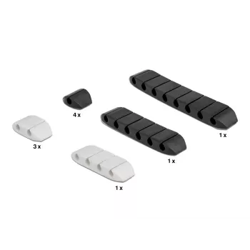 Sujetacables DeLOCK trapezoidal autoadhesivo set combinado 10 uds. negro blanco
