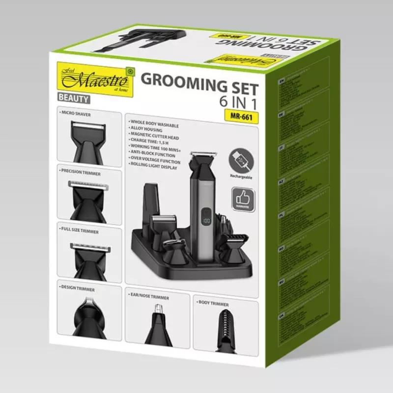 Set cortapelos Maestro MR-661 6 en 1 — negro, set de cuidado multifunción
