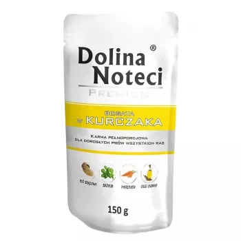 Comida húmeda para perros Dolina Noteci Premium — pollo, bolsa 150 g, perros adultos, proteína 11%, humedad 76%