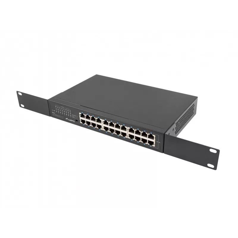 Switch no gestionado LANBERG RSGE-24 — 24× Gigabit Ethernet 1U, montaje en rack, negro