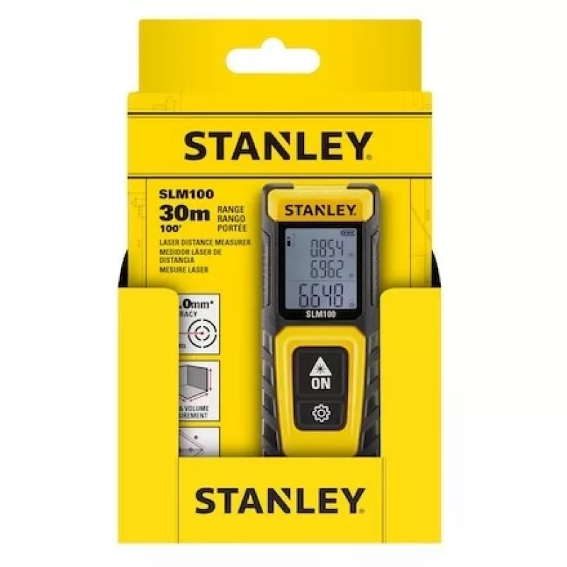 Medidor de distancias STANLEY SLM100 — alcance láser 30 m, medidor manual compacto