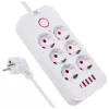 Regleta de enchufes MACLEAN MCE389 W — 6 enchufes, 4×USB-A, 1×USB-C, 2500W, 110–240V, cable de 1,5 m, blanca