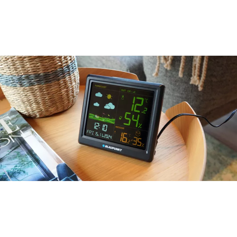 Estación meteorológica BLAUPUNKT WS25BK — Monitor de temperatura y humedad interior/exterior, negro, 1 sensor, pantalla LCD