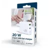 Cargador de red 220V GEMBIRD, universal, 1x USB Type-C PD 20 W, 1x USB-A 3.0 QC 18 W, indicador LED, blanco
