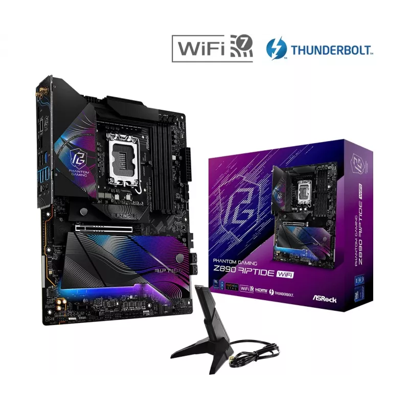 Placa base ASRock Z890 Riptide WiFi — Intel Z890, LGA1851, ATX, DDR5, 4 DIMM, Wi‑Fi 7, 2.5Gb LAN, Thunderbolt 4