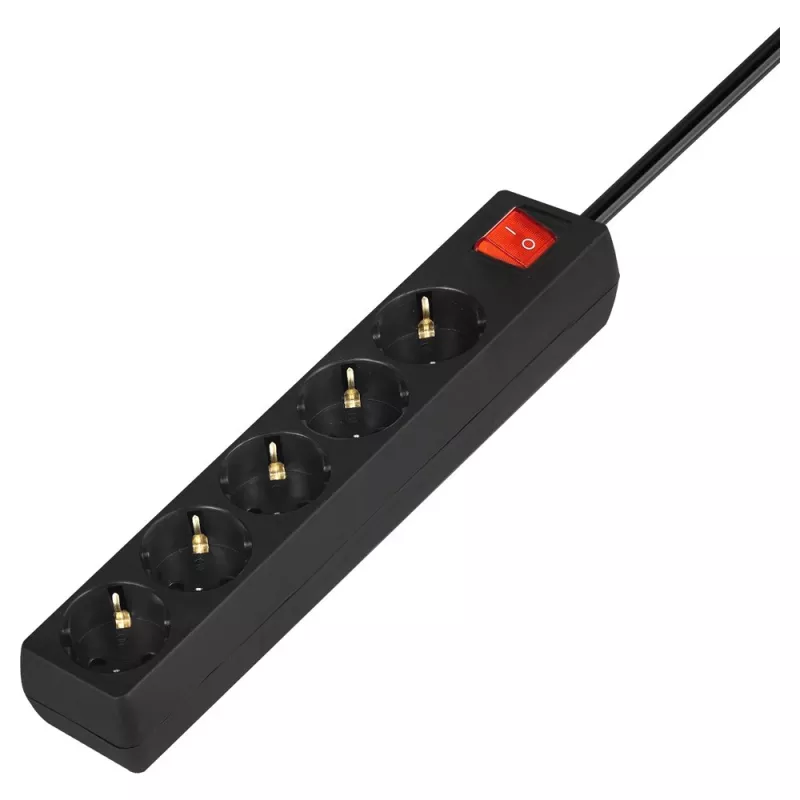 Regleta SAVIO LZ-15 — 5 tomas AC, enchufe universal, cable de 5 m, 2500 W, 10 A, negra