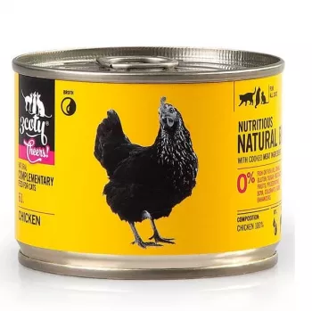 Alimento complementario para gatos 3coty CHICKEN Cheers! 160 g — lata de comida húmeda, sabor pollo, 160 g, proteína 12%, grasa 7,5%, humedad 80%