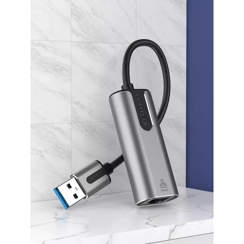 Adaptador Vention USB 3.0-A a Gigabit Ethernet gris 0,15 m aleación de aluminio Type