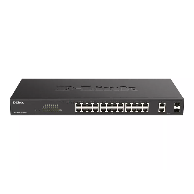 Switch de red D-Link DGS-1100-26MPV2/E Managed L2 Gigabit Ethernet (10/100/1000) Power over Ethernet (PoE) negro