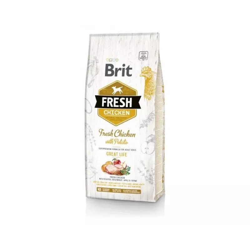Brit Fresh Adult comida seca para perros 12 kg, pollo, manzana, trigo sarraceno, patata