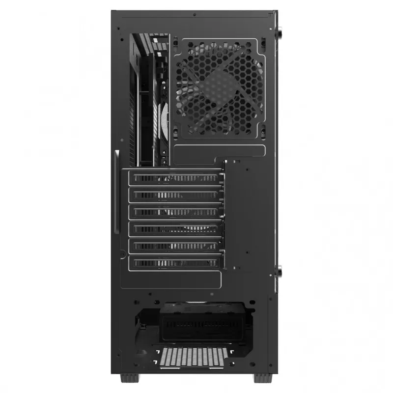 Caja de PC SAVIO Noctis Flow — Cube Mini-ITX/Micro-ATX/ATX, 3x120mm frontal, 1x120mm trasero, 2 bahías de 3,5 pulgadas + 3 de 2,5 pulgadas, cristal templado