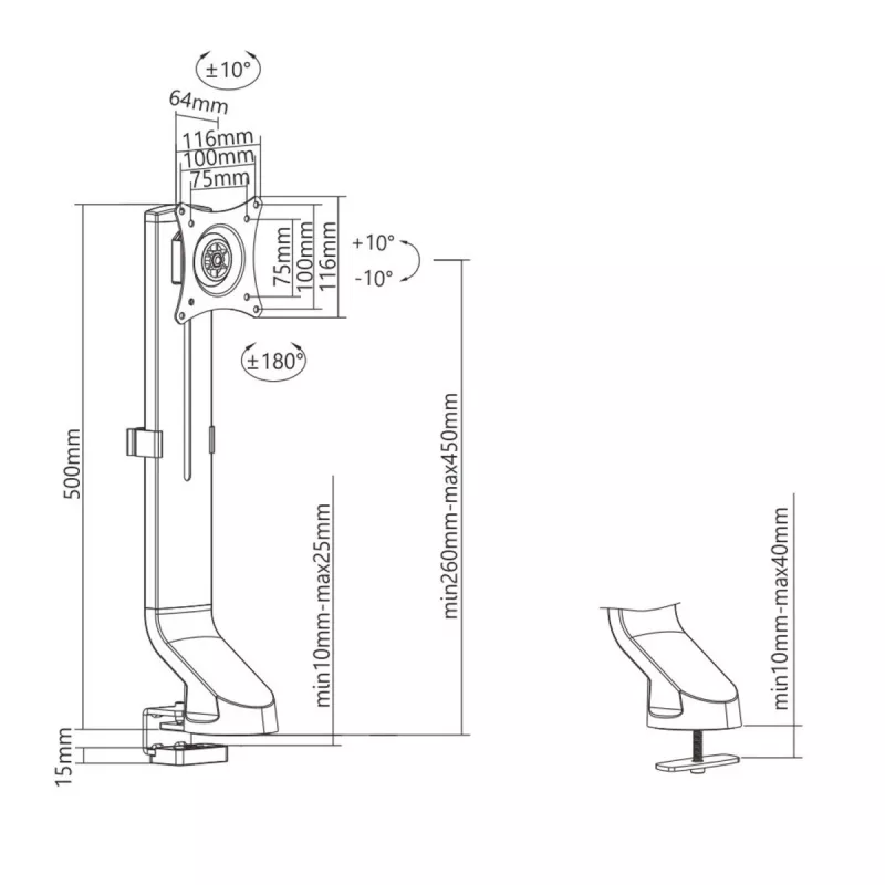 Soporte de monitor Maclean MC-853 para 1 pantalla, soporte de mesa con soporte de mesa para ordenador de 17 a 32 inch VESA 75x75 100x100 hasta 8 kg (para 1 pantalla)