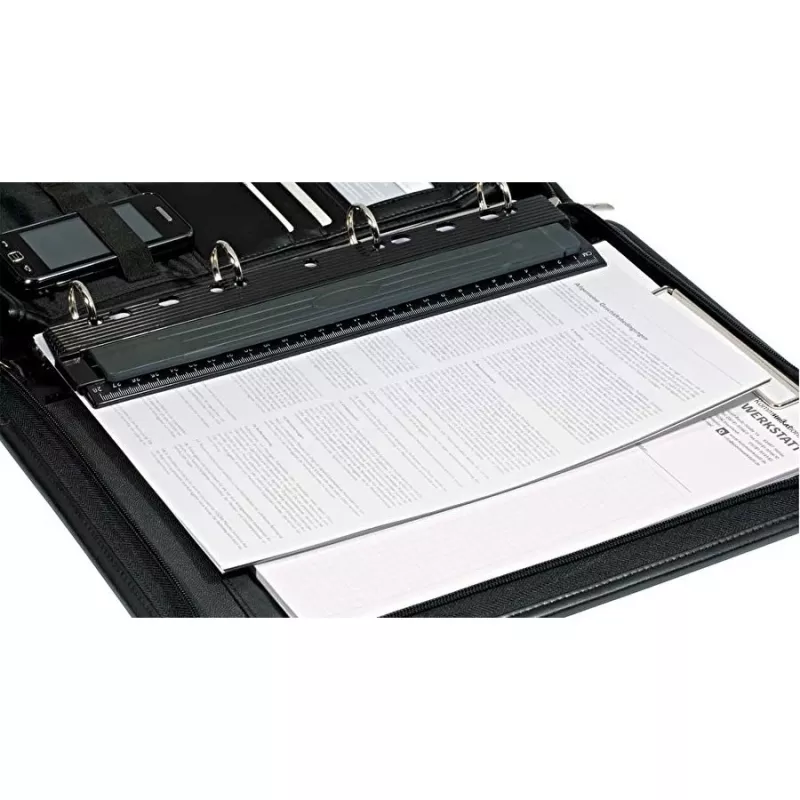 WEDO Business 67 9401 perforadora de bolsillo, 4 agujeros, capacidad de perforación 3 mm, plástico con carril metálico, negro
