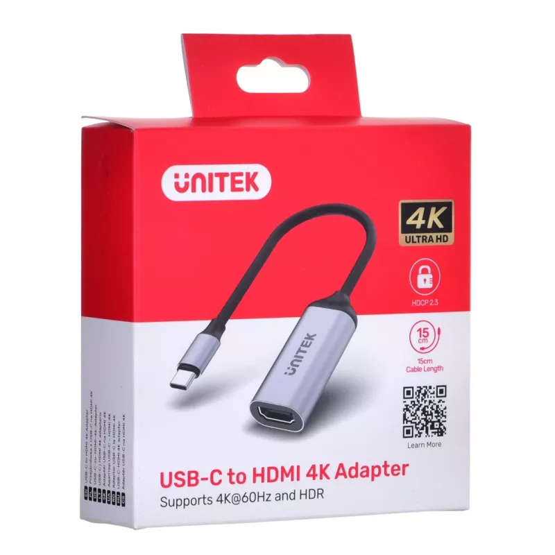 Adaptador de vídeo UNITEK V1420A 0,15 m USB Type-C HDMI gris