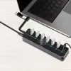 Hub USB 3.2 Gen 1, 7 puertos con interruptor encendido/apagado, negro