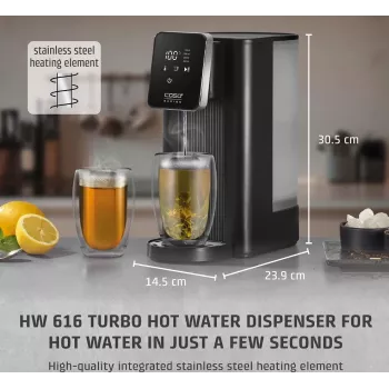 Dispensador de agua caliente Caso Turbo | HW 616 | Dispensador de agua | 2600 W | 2,5 L | Plástico/Acero inoxidable | Negro/Acero inoxidable