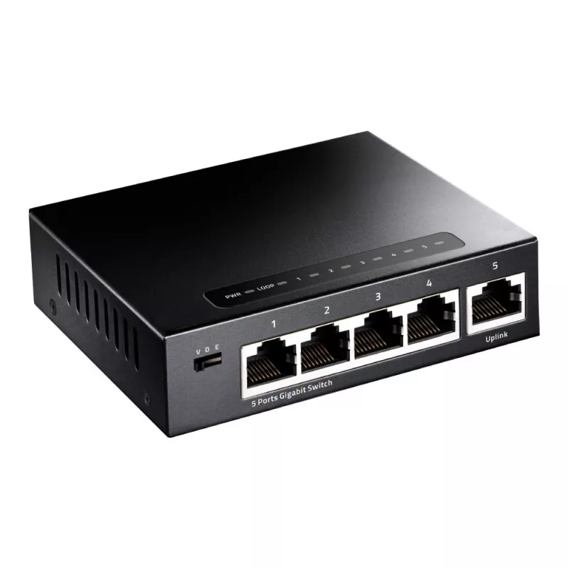 Switch de Red Cudy GS105 — 5 Puertos Gigabit Ethernet (10/100/1000), Negro, Fuente de Alimentación 5 V DC Incluida