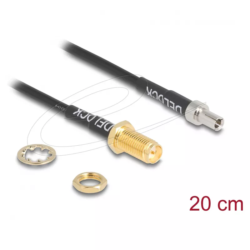 Cable coaxial DELOCK 90919 RG-174, 20 m, RP-SMA a TS9, negro