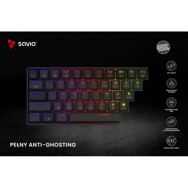Teclado mecánico SAVIO BLACKOUT X2 OUTEMU Red, Hot Swap