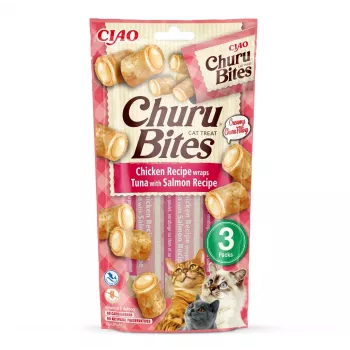 INABA Churu Bites pollo con atún y salmón - snacks para gatos - 3x10 g