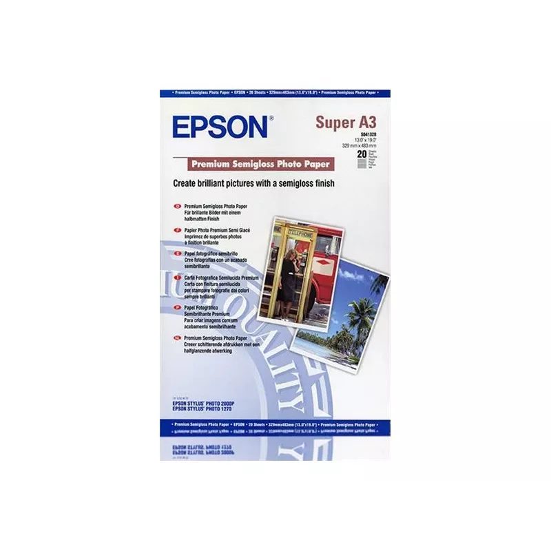Epson Premium Semigloss Photo Paper, DIN A3+, 250 g/m², 20 hojas
