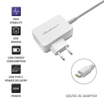 Fuente de alimentación QOLTEC 51039 65W AC-to-DC 220–240V 20.3V/3.25A Type-C blanca, cable de 1,7 m