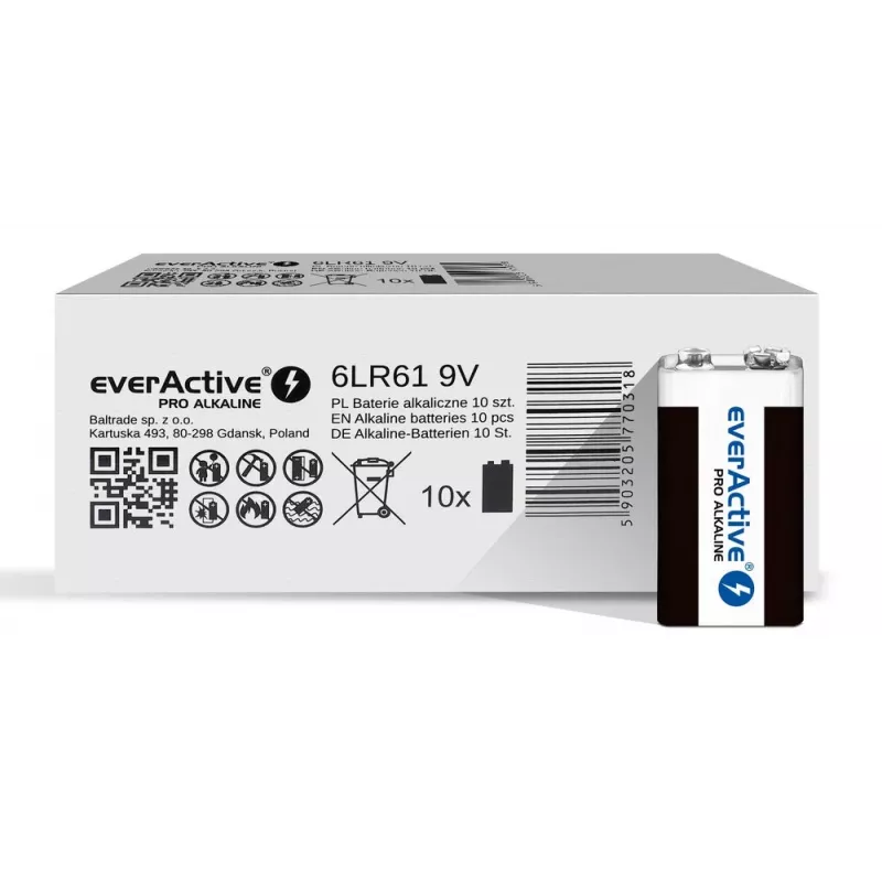 Pila alcalina EverActive Pro Alkaline 6LR61 9V