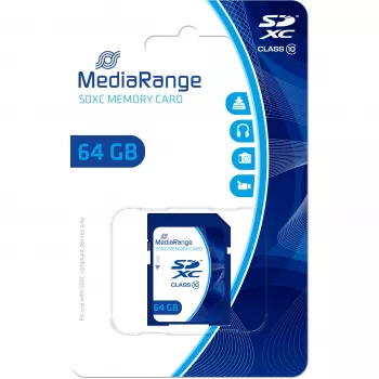 MediaRange - Tarjeta de memoria flash - 64GB - Class 10 - SDXC - Azul (MR965)