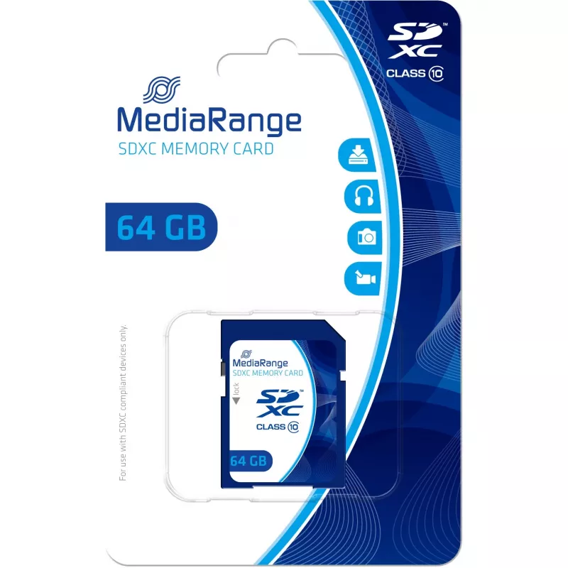 MediaRange - Tarjeta de memoria flash - 64GB - Class 10 - SDXC - Azul (MR965)