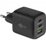 Cargador rápido USB-C Nano, PD, GaN, 65 vatios, cable trenzado USB-C (negro, 1x USB-A, 2x USB-C PD, Quick Charge 3.0, cable de 1 metro)