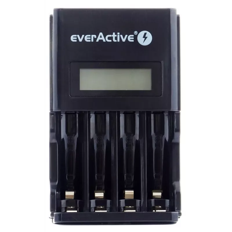 Cargador de baterías everActive NC450B — cargador de 4 celdas AAA, 110/230V AC, negro