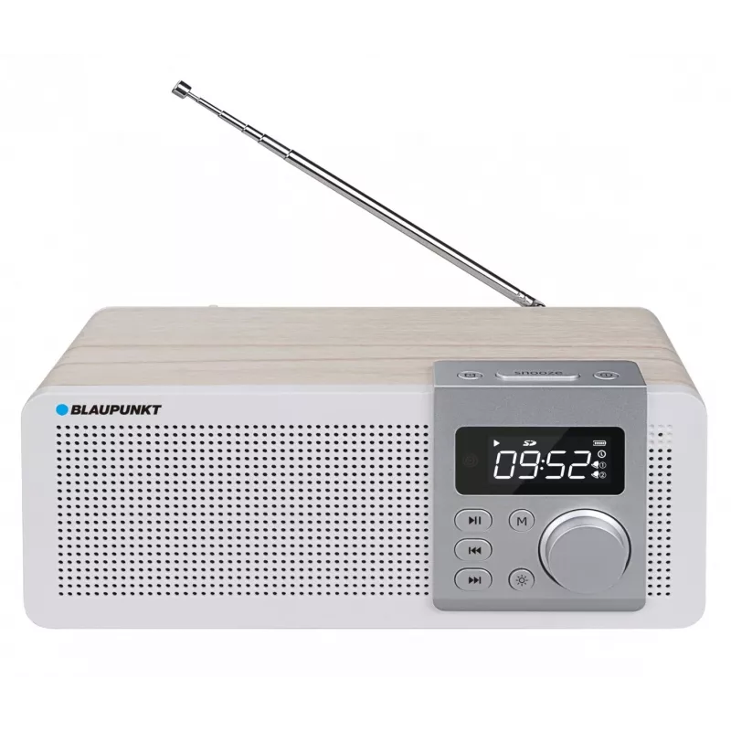 Radio portátil BLAUPUNKT PP14BT con Bluetooth, MP3, MicroSD, USB y despertador — 6 W, batería/red eléctrica, 230×118×90 mm