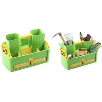 Caja de almacenamiento allit GardenAid >W< 19/62 – caja de transporte de polipropileno para el jardín con 4 cajas organizadoras extraíbles, verde/amarillo