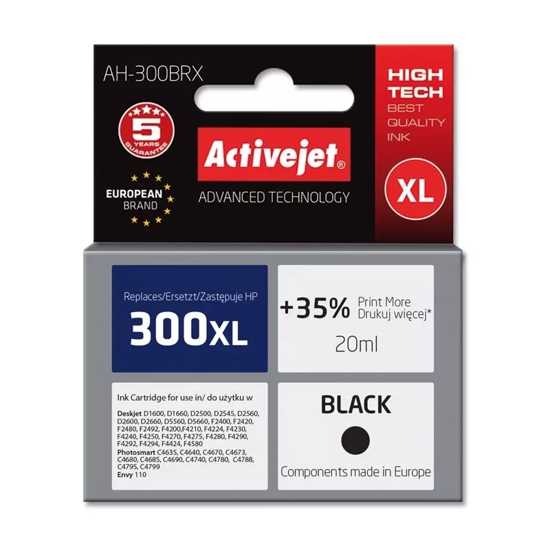 ActiveJet AH-300BRX Cartucho de tinta compatible (negro, 20 ml, alto XL, pigmento, para HP 300XL CC641EE)