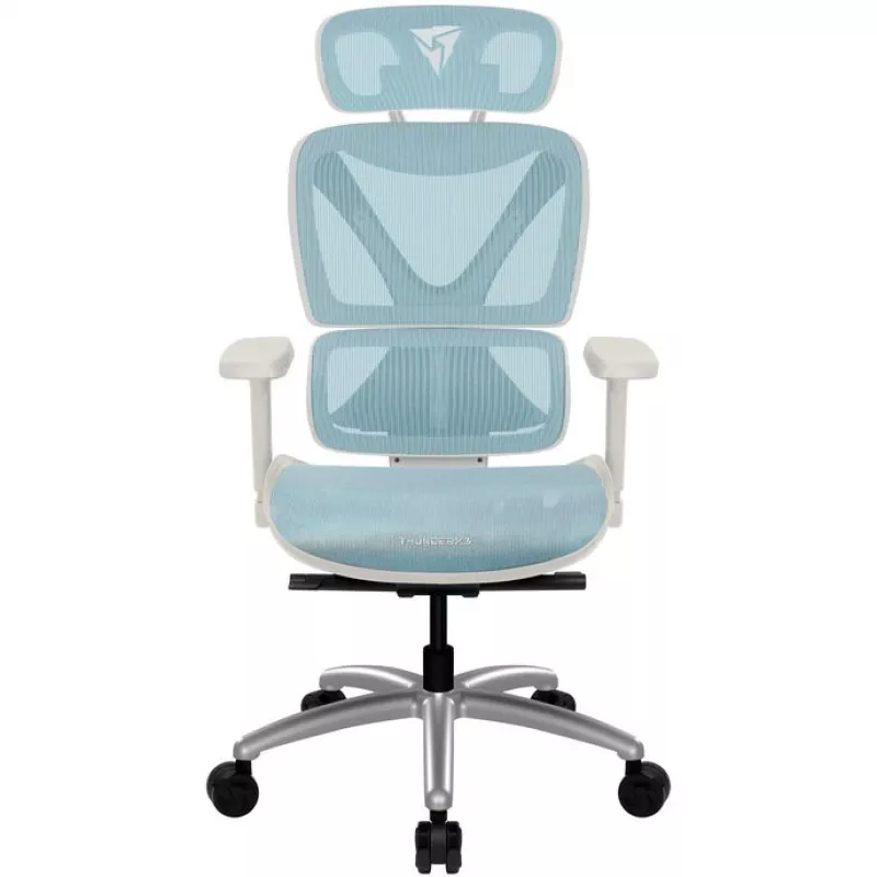 Silla de oficina ergonómica thunder x3 TEGC-3073102.B1 — Tapizado blanco y azul, reposabrazos ajustables, respaldo alto