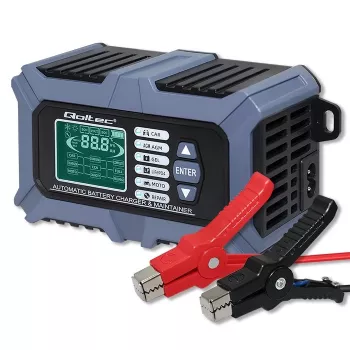 Cargador de batería inteligente con microprocesador Qoltec con probador de batería y función de reparación 12V | 6A | LCD | cargador de batería para batería AGM LiFePO4 GEL