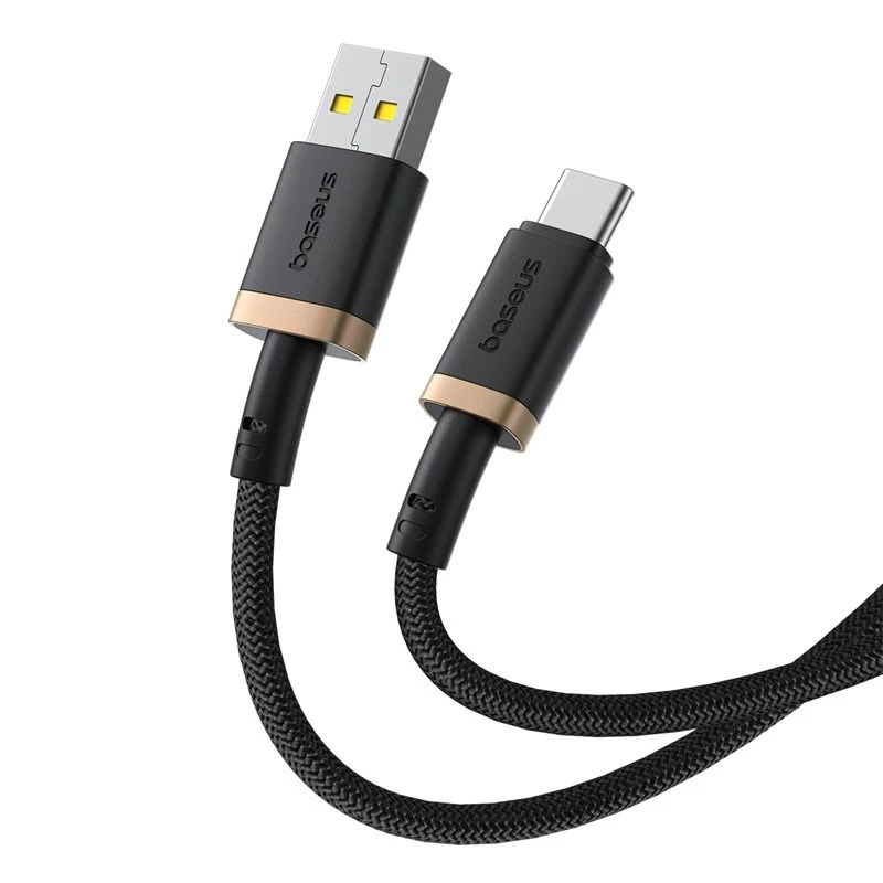 Baseus Dura Cable de carga rápida USB Type A a tipo C 60 W 2 m Negro, Oro