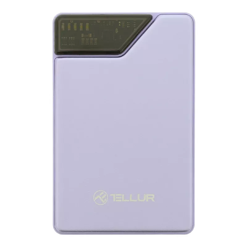 Batería portátil Tellur TLL158441, 10000 mAh, cables USB-C y Lightning integrados, violeta
