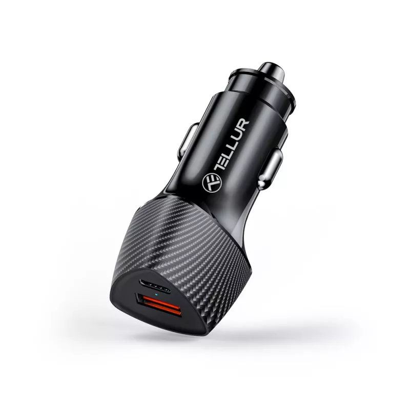 Cargador de coche Tellur FCC10 38W 6A PD20W QC3.0 – fuente de alimentación para vehículo USB-C y USB-A
