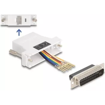 DeLOCK 67114 Kit de montaje de D-Sub 25 pines macho a RJ45 hembra, blanco
