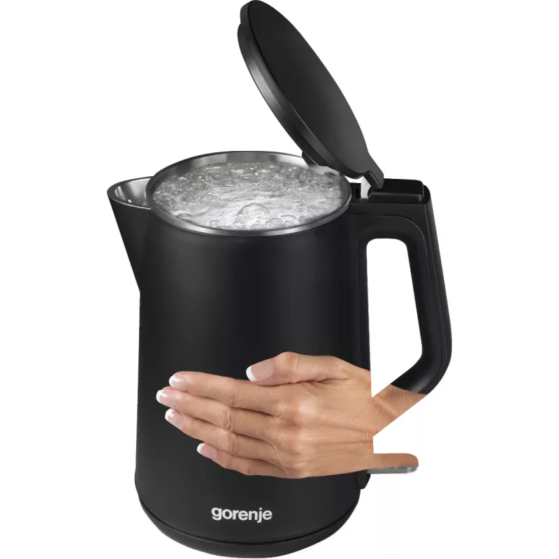 Hervidor eléctrico Gorenje K15DWBK – 1,5 L, 2200 W, negro, control por botones, base 360°