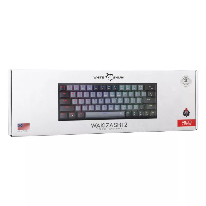 Teclado mecánico gaming White Shark WAKIZASHI-2 distribución US gris-negro con switches rojos