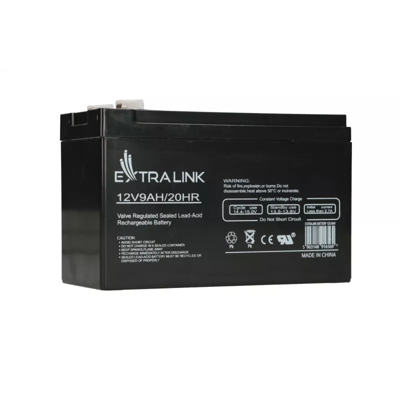 Batería de plomo-ácido sellada (VRLA) 12V 9Ah Extralink – AGM, 1 ud., negro