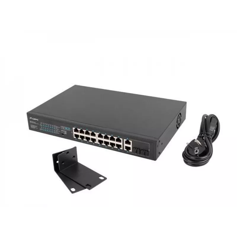 Lanberg RSFE-16P-2C-250 switch PoE+ no gestionable, 16x 10/100 PoE+, 2x combo Gigabit, 250 W, rack 1U