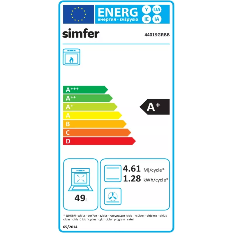 Cocina de gas SIMFER 4401SGRBB.1 con placa de gas y horno de gas, 50 cm de ancho, 55 cm de profundidad, clase de eficiencia energética A+