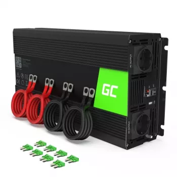 Inversor Green Cell INV15 3000W DC 12V a AC 230V, conexión USB, refrigeración activa, negro