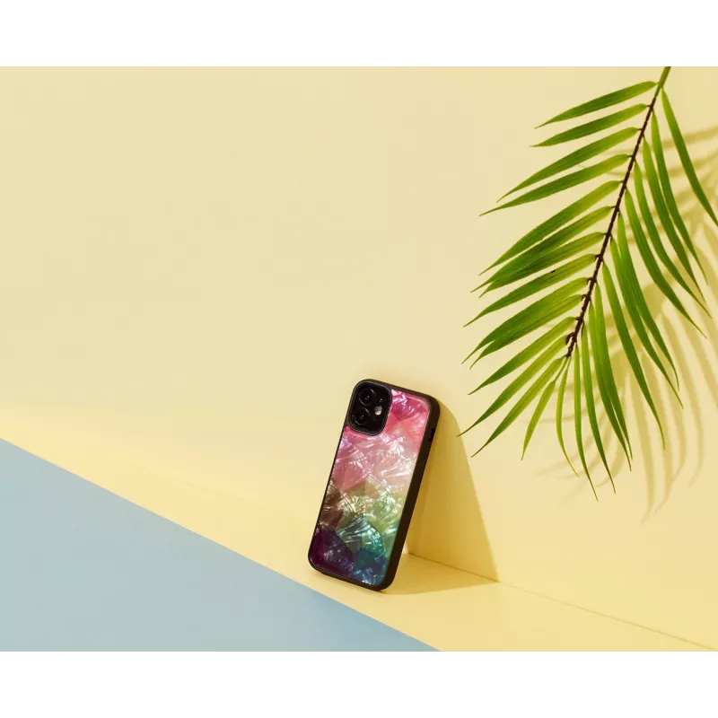Funda protectora iKins para Apple iPhone 12 mini – diseño de flores acuáticas, negro