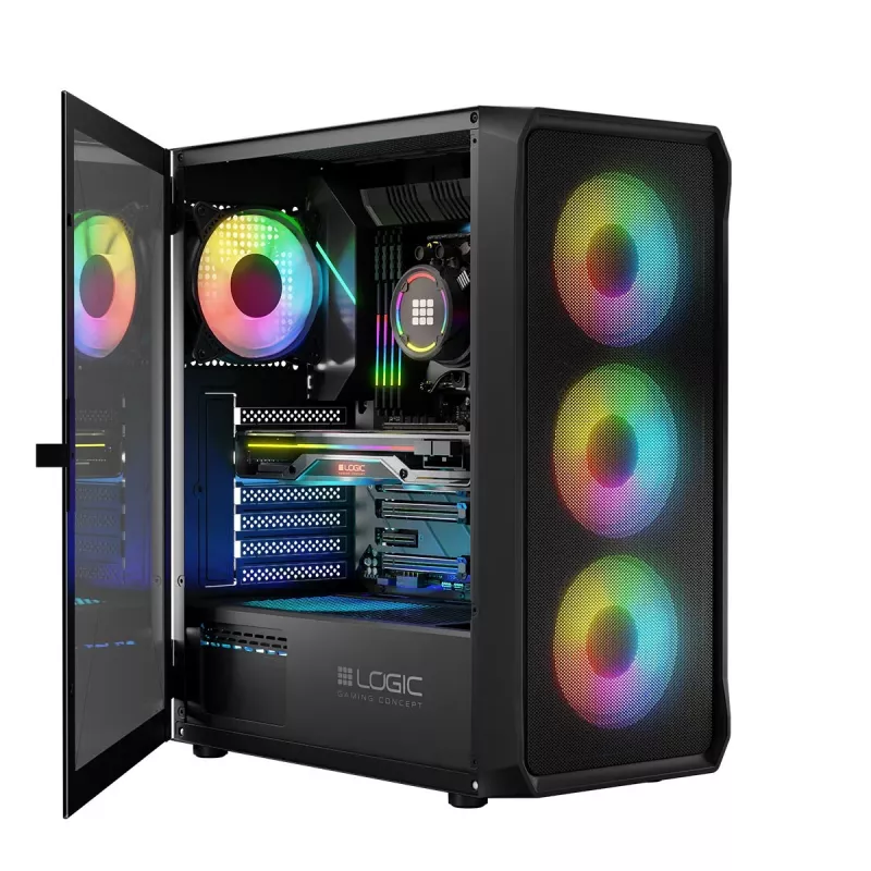 Carcasa LOGIC CONCEPT Portos ARGB ATX Mid-Tower, negra